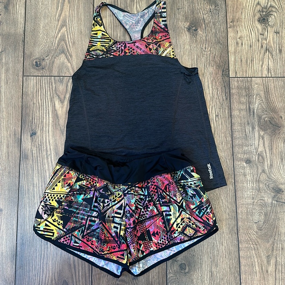 Reebok Speedwick running shorts and running tank - black with pattern